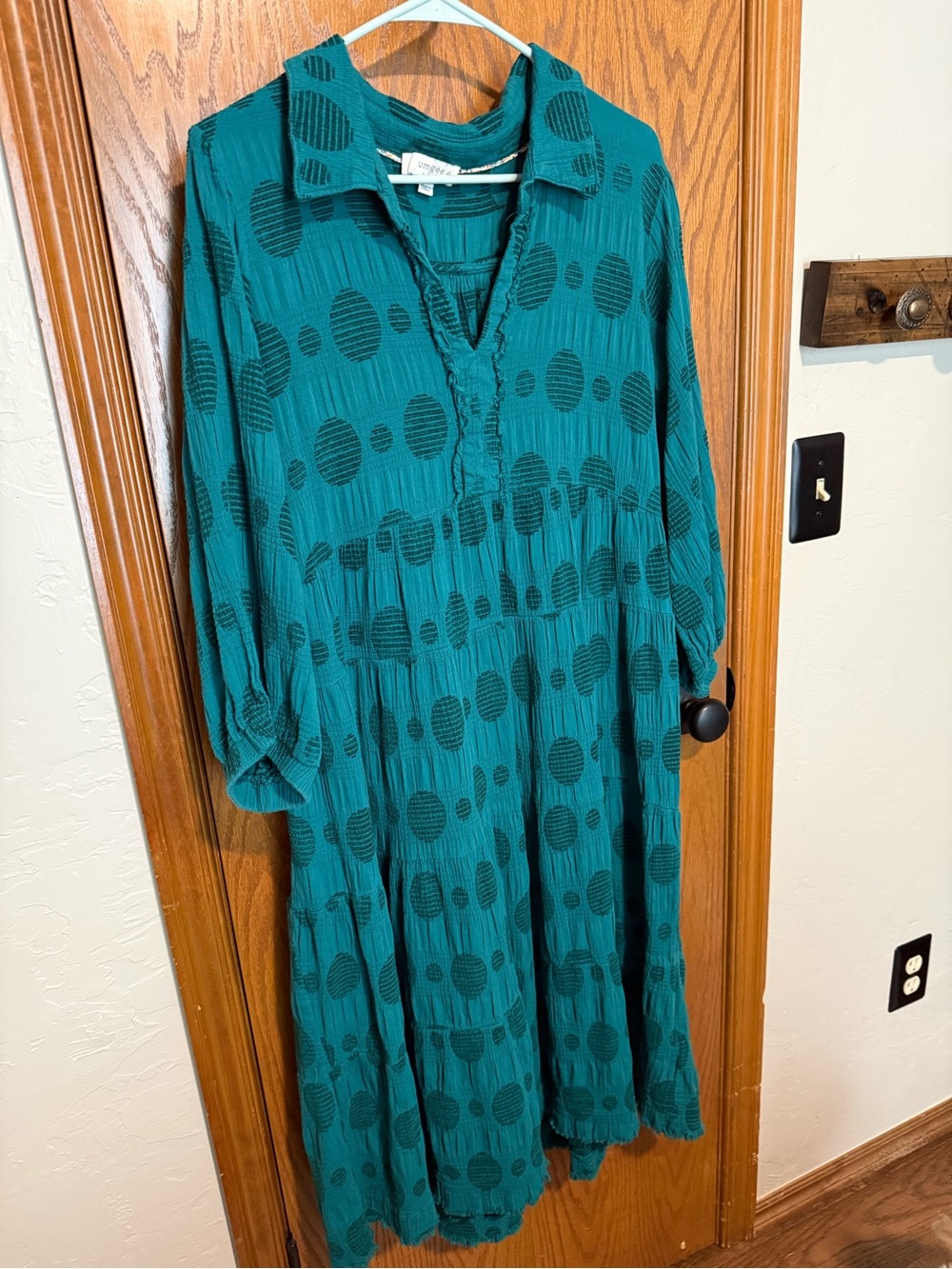 Umgee Teal Midi Dress with Black Dot Pattern